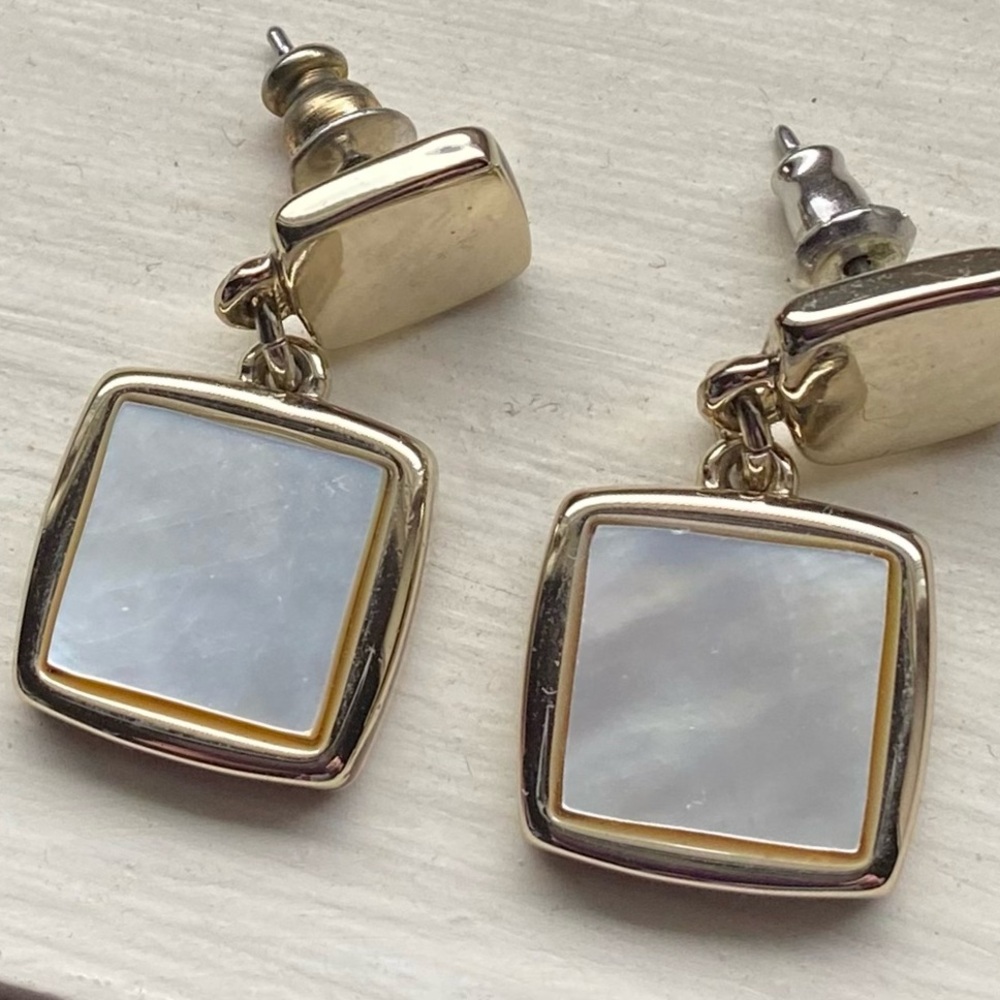 Elegant Gold and White Square Earrings